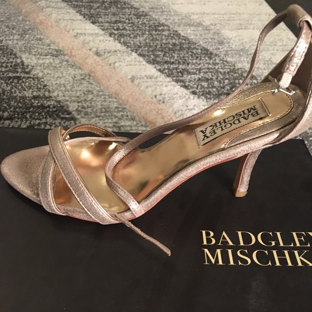 Gold silver strappy heels by Badgley Mischka